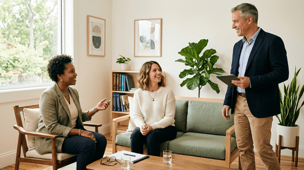A patient meeting with her integrated care team for a psychedelic-assisted therapy integration session in Canada.